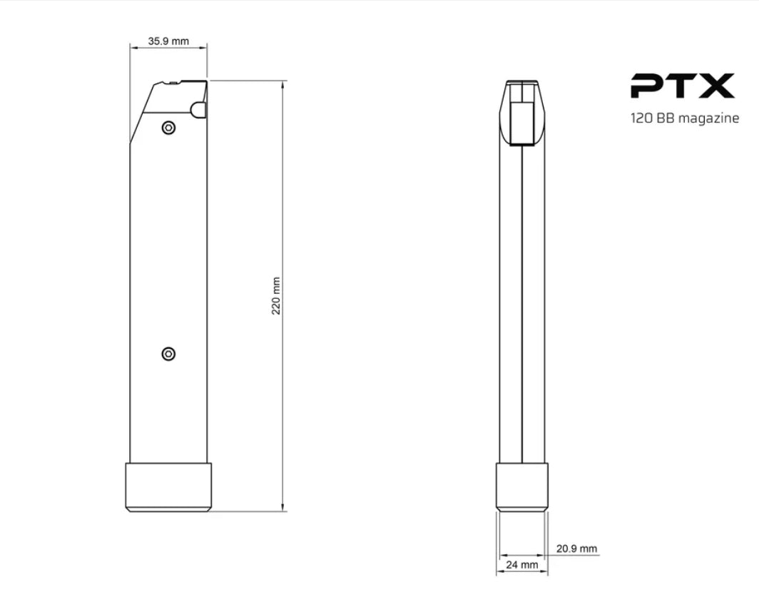 120 Round Mid-Cap Magazine for GATE PTX HPA Pistol